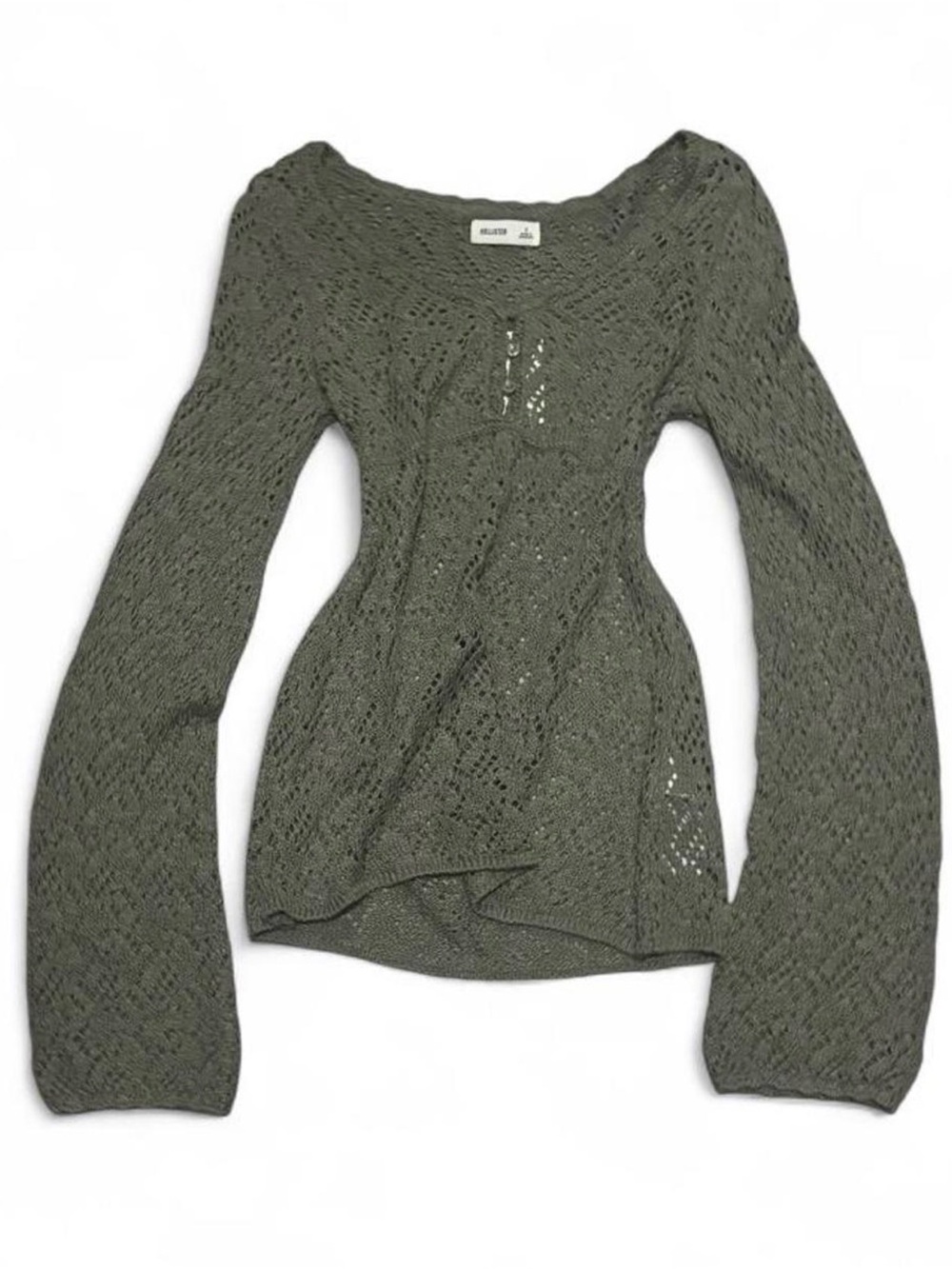 hollister green crochet long sleeve babydoll top